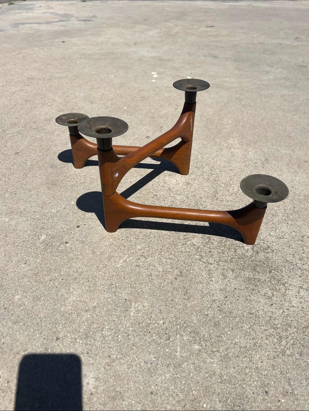 Mid-Century Modern Wooden 4-Arm Candle Holder - Brown